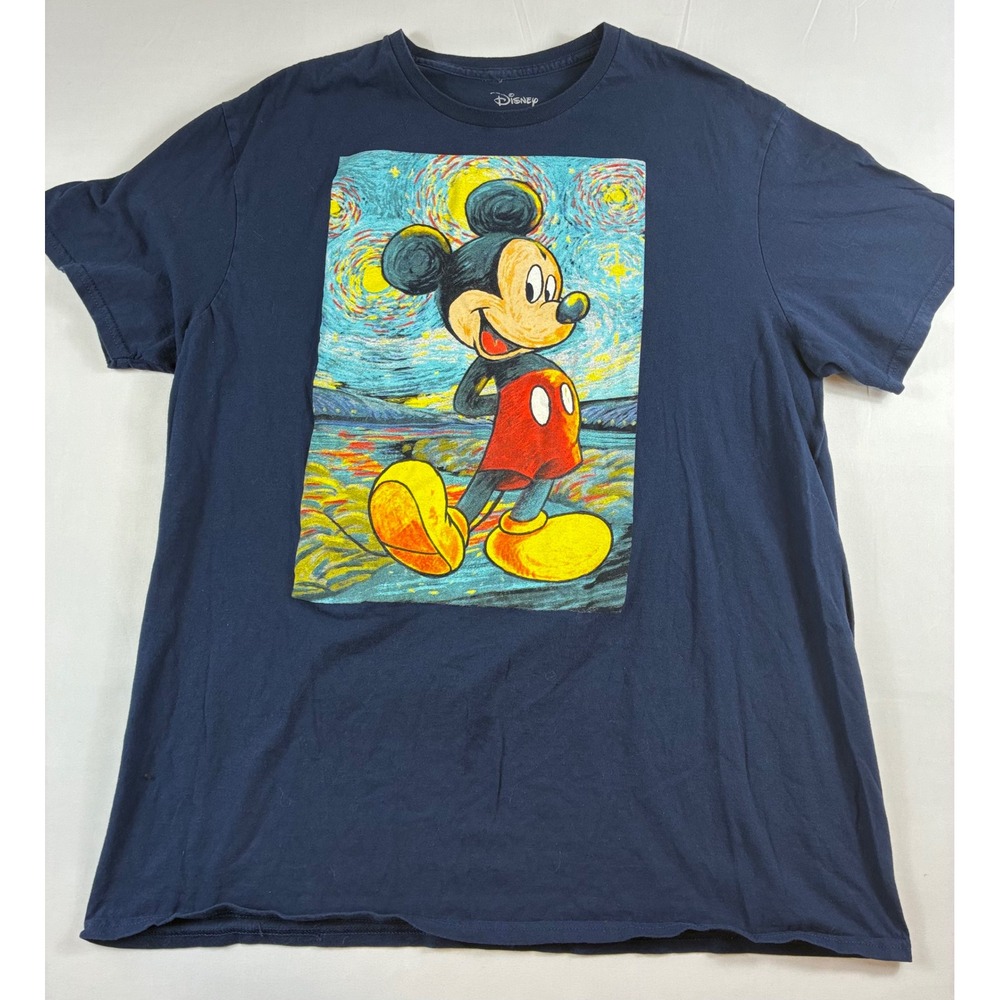Disney Mickey Mouse T-Shirt Mens XL Navy Starry Night Art Graphic Tee Pre-owned
